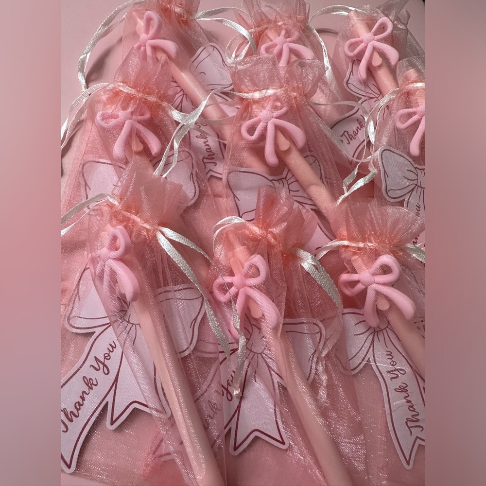 10 Sets of Pink Bow Pens & Pink Bow Cards Buyer Gifts